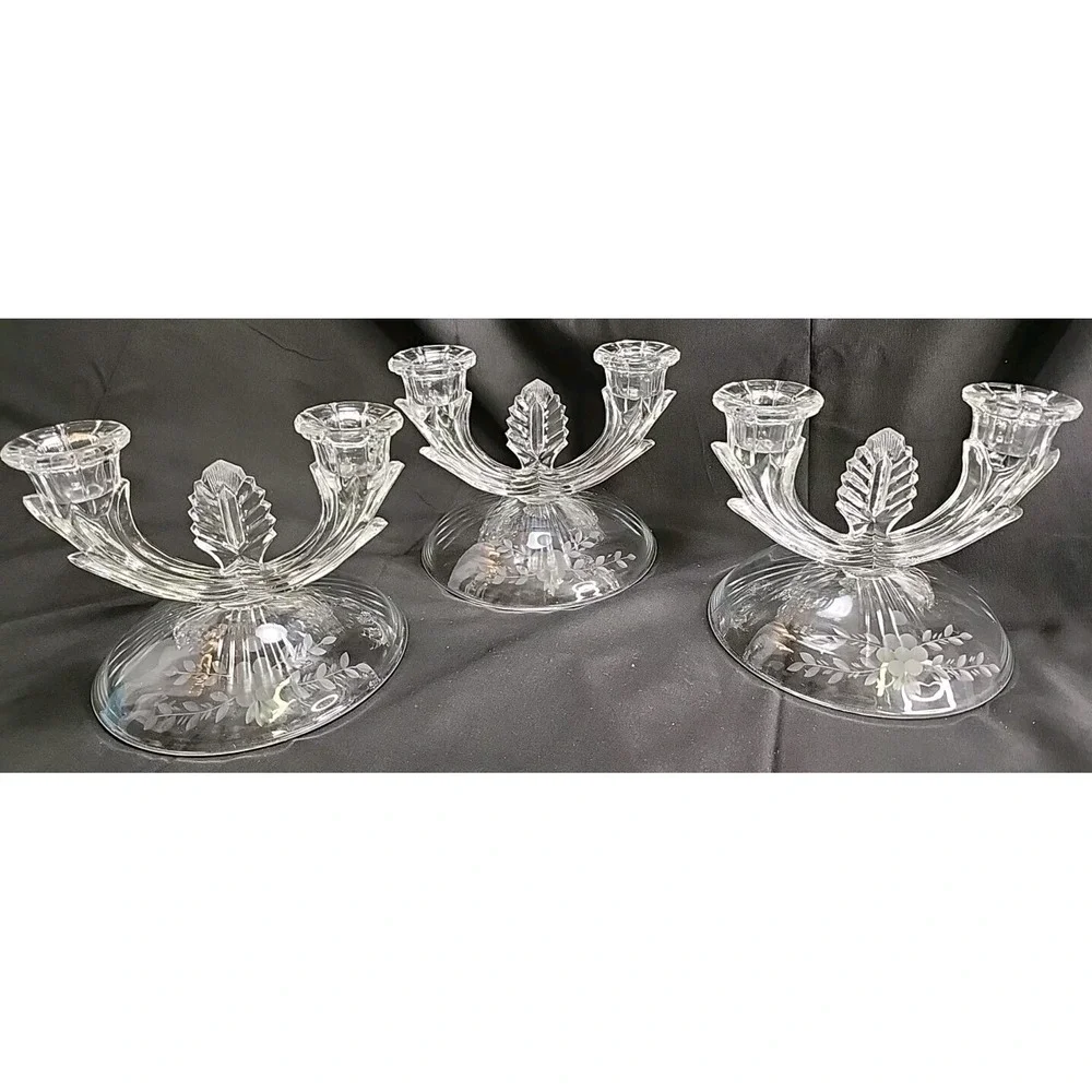 VTG 3 Prelude by Martinsville Viking- Circa 1950, 2-light Crystal Candlestick‎